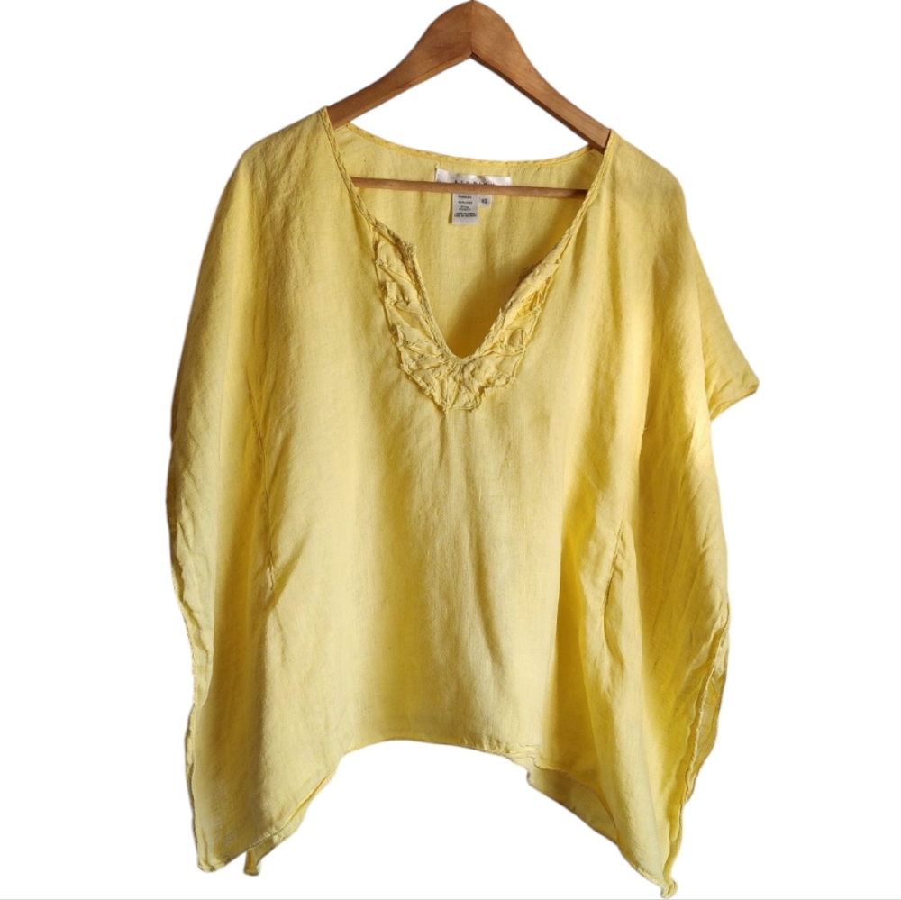 Studio M Yellow Linen V-Neck Women's Top‎ Size XS